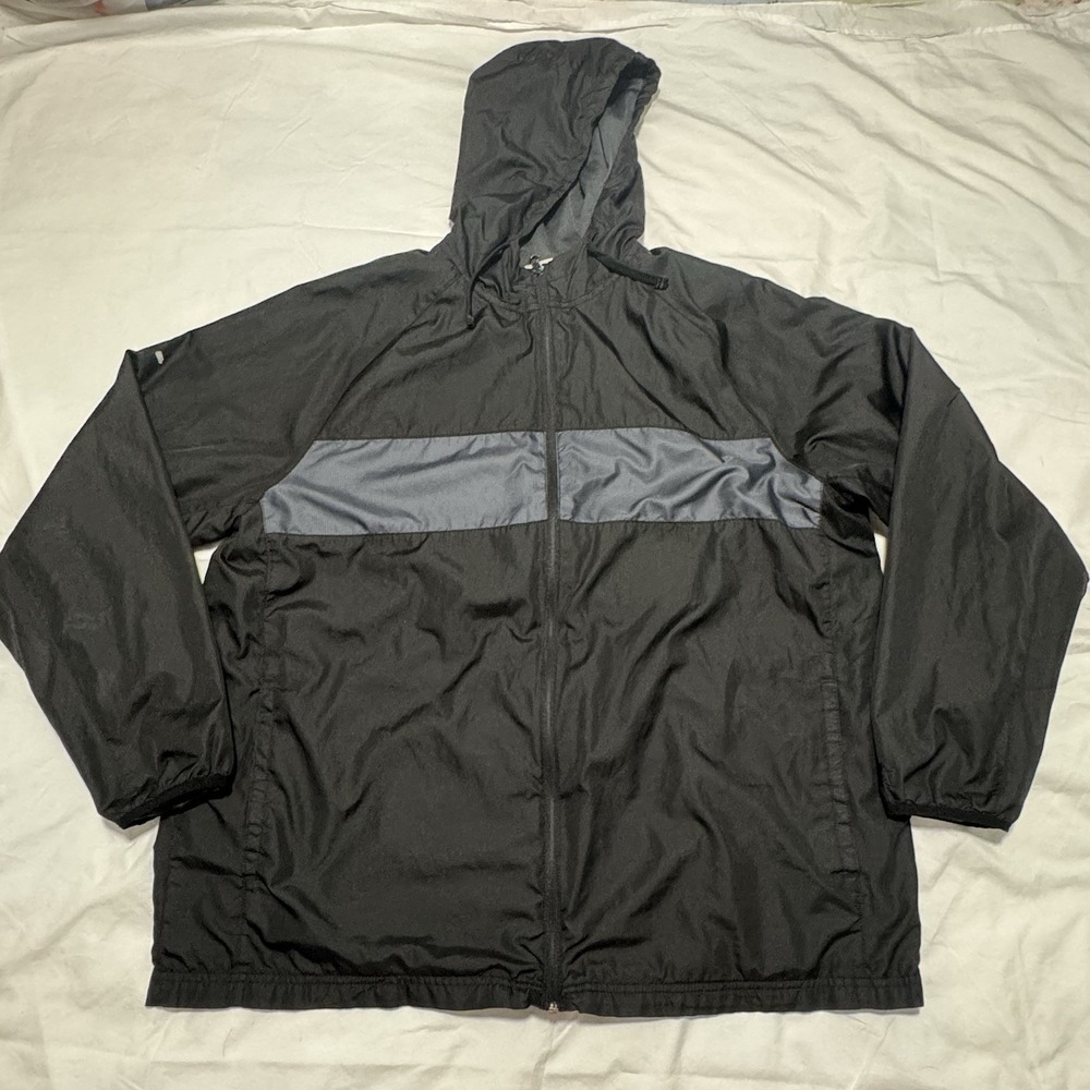 Starter Colorblock Hooded Windbreaker Jacket Black Grey Mens XL Excellent